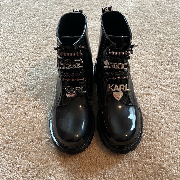 Karl Lagerfeld topanga black rain boot rhinestone slip on boot size 6 charm - Picture 2 of 8